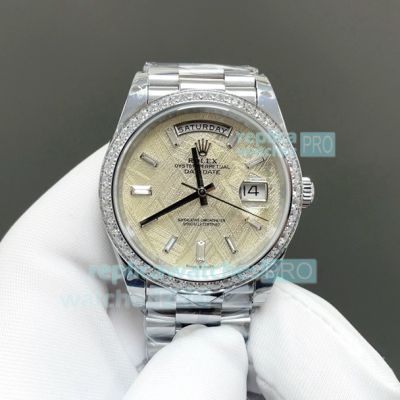 8+ Factory Super Clone Rolex Day-Date 40 Gain Weight Meteorite Dial Stainless Steel Watch 